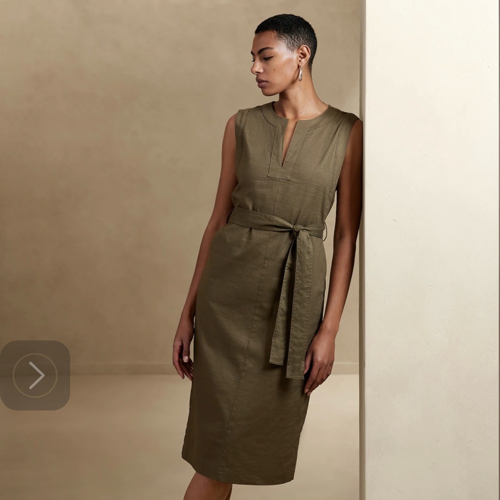 Elegant Olive Green Sleeveless Dress
